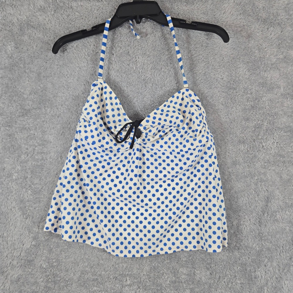 Collections by Catalina Womens Blue White Polka Dot Halter Tankini Top Large